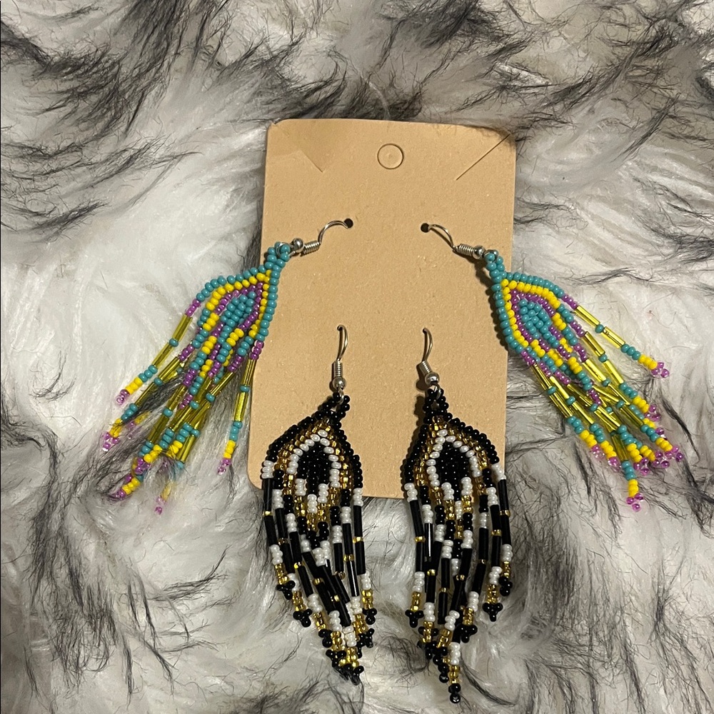 NWOT Beaded Fringe Earrings Set2 pairs  - Multicolor and Black